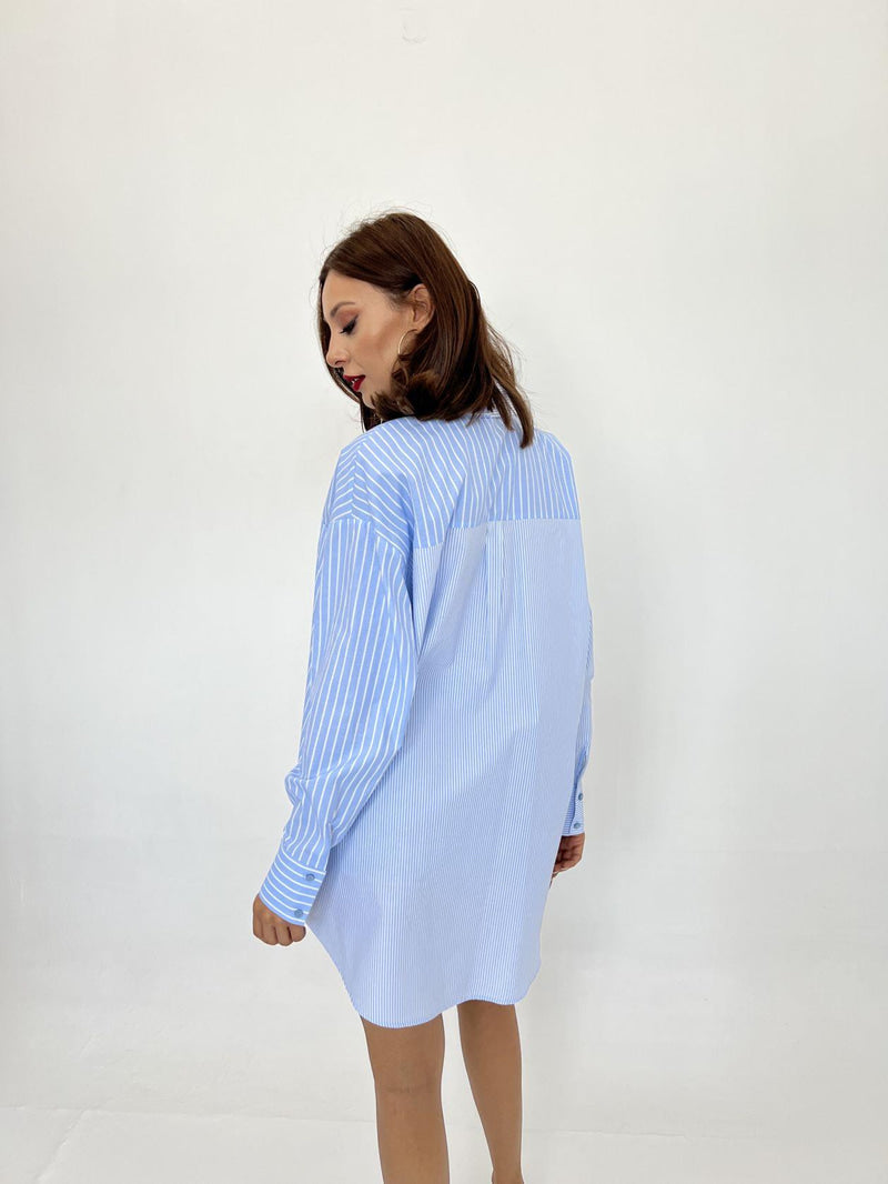 Oversized Two-Tone Blue Striped Shirt