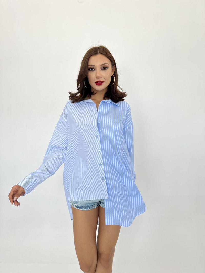 Oversized Two-Tone Blue Striped Shirt