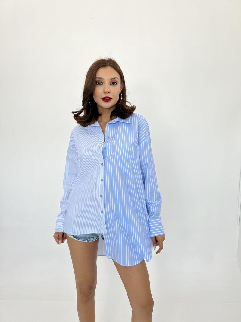 Oversized Two-Tone Blue Striped Shirt