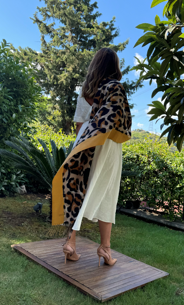 Kapani Wraps - Premium Cashmere Blend – Bold Leopard Prints in Black, Mustard & Orange