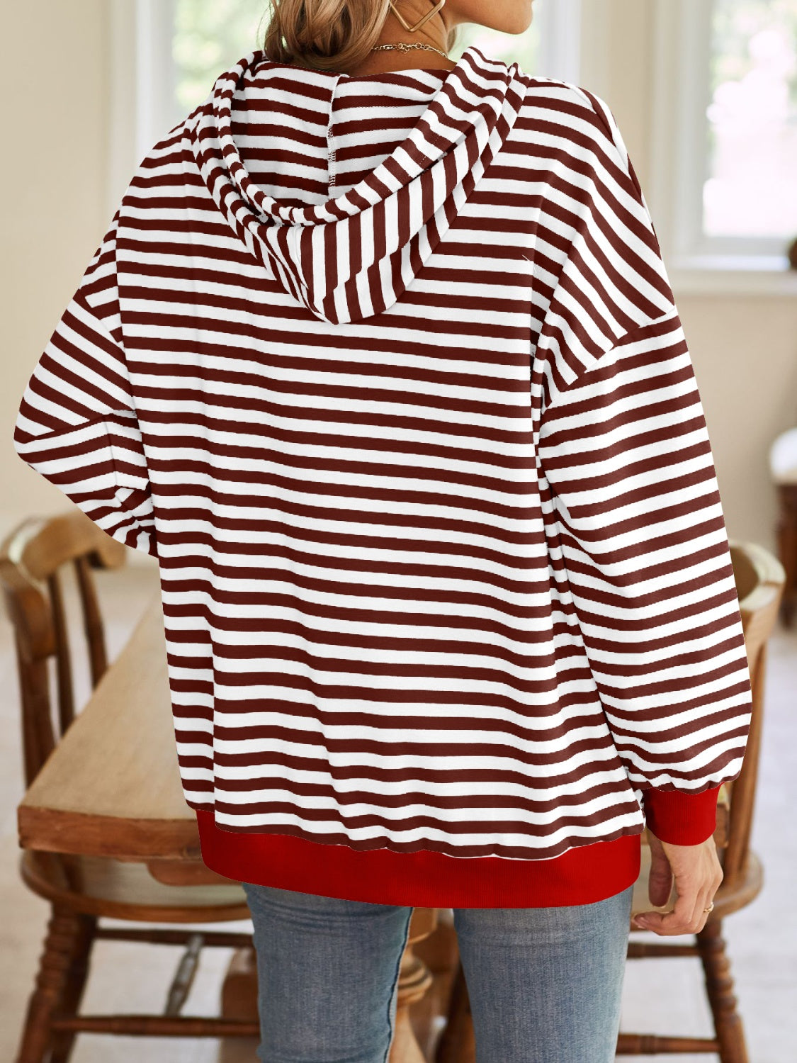 Lovelet Drawstring Striped Long Sleeve Hoodie